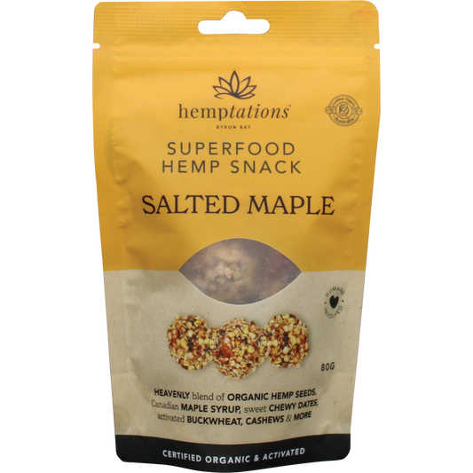 2die4 Live Foods Hemptations Superfood Hemp Snack Salted Maple 80g