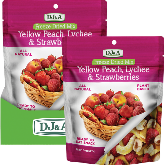 DJ&A Freeze Dried Yellow Peach, Lychee & Strawberries - Box of 10