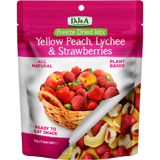 DJ&A Freeze Dried Yellow Peach, Lychee & Strawberries - Box of 10