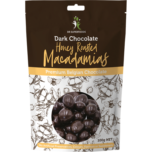 Dr Superfoods Honey Roasted Macadamias Dark Chocolate
