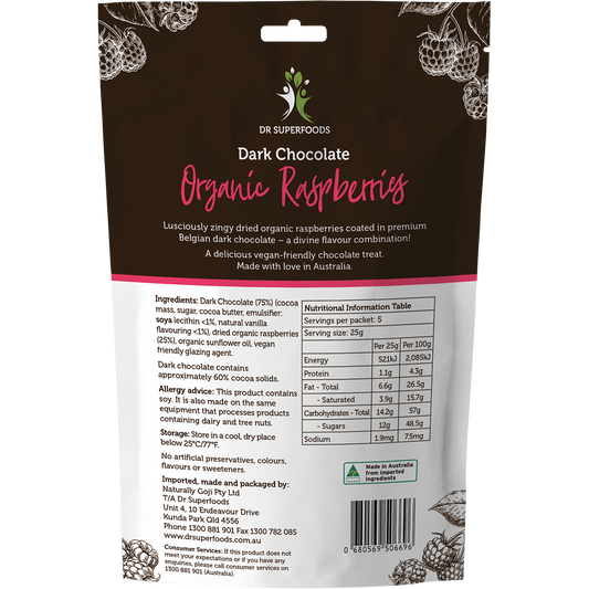 Dr Superfoods Raspberries Organic Dark Chocolate