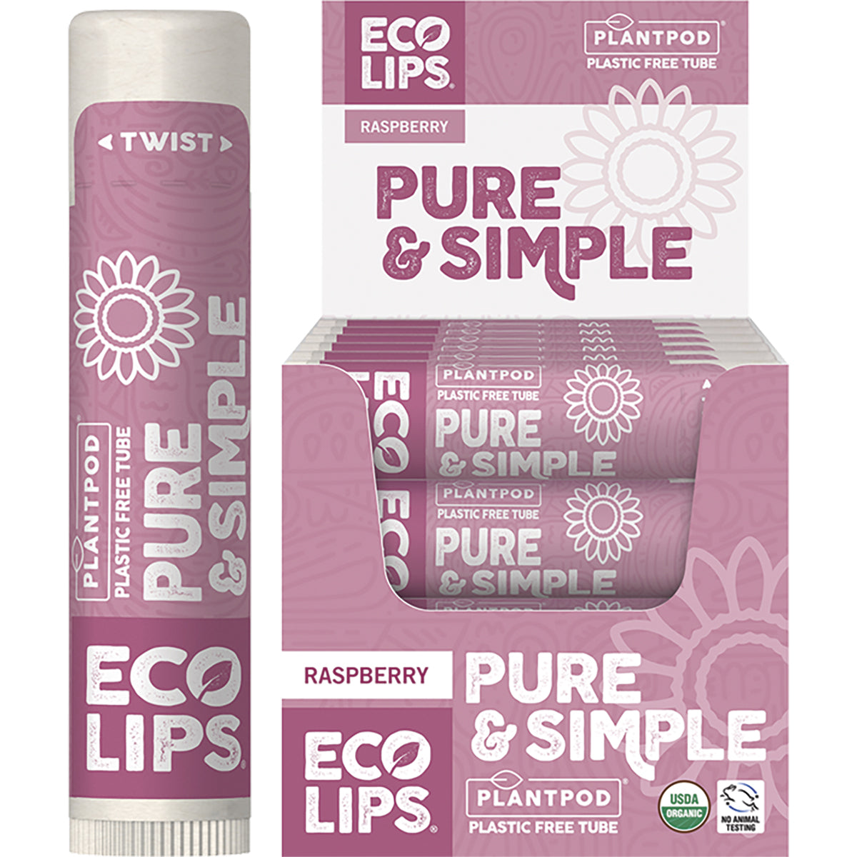 ECO LIPS Lip Balm Display Pure & Simple Raspberry 24 x 4.25g