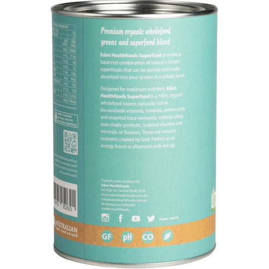 EDEN HEALTHFOODS Superfood Certified Organic Greens Powder 1 x 400g