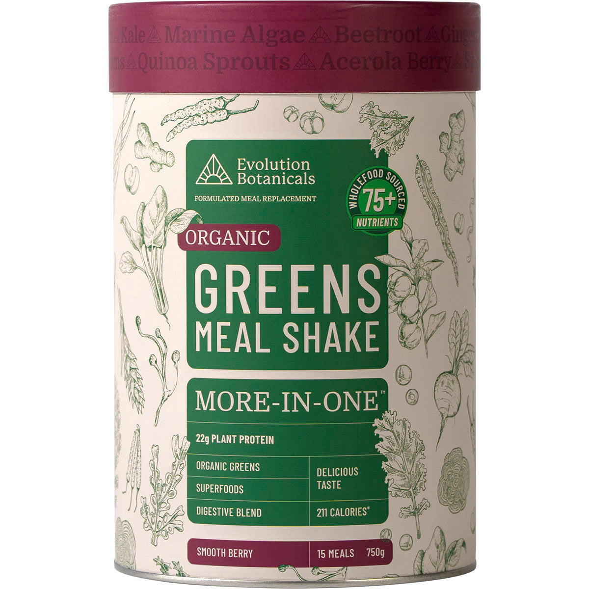 EVOLUTION BOTANICALS Organic Greens Meal Shake Smooth Berry 1 x 750g