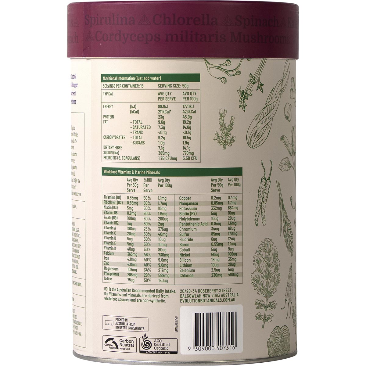 EVOLUTION BOTANICALS Organic Greens Meal Shake Smooth Berry 1 x 750g