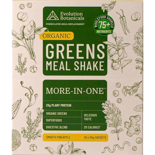 EVOLUTION BOTANICALS Organic Greens Meal Shake Smooth Pineapple 10 x 50g