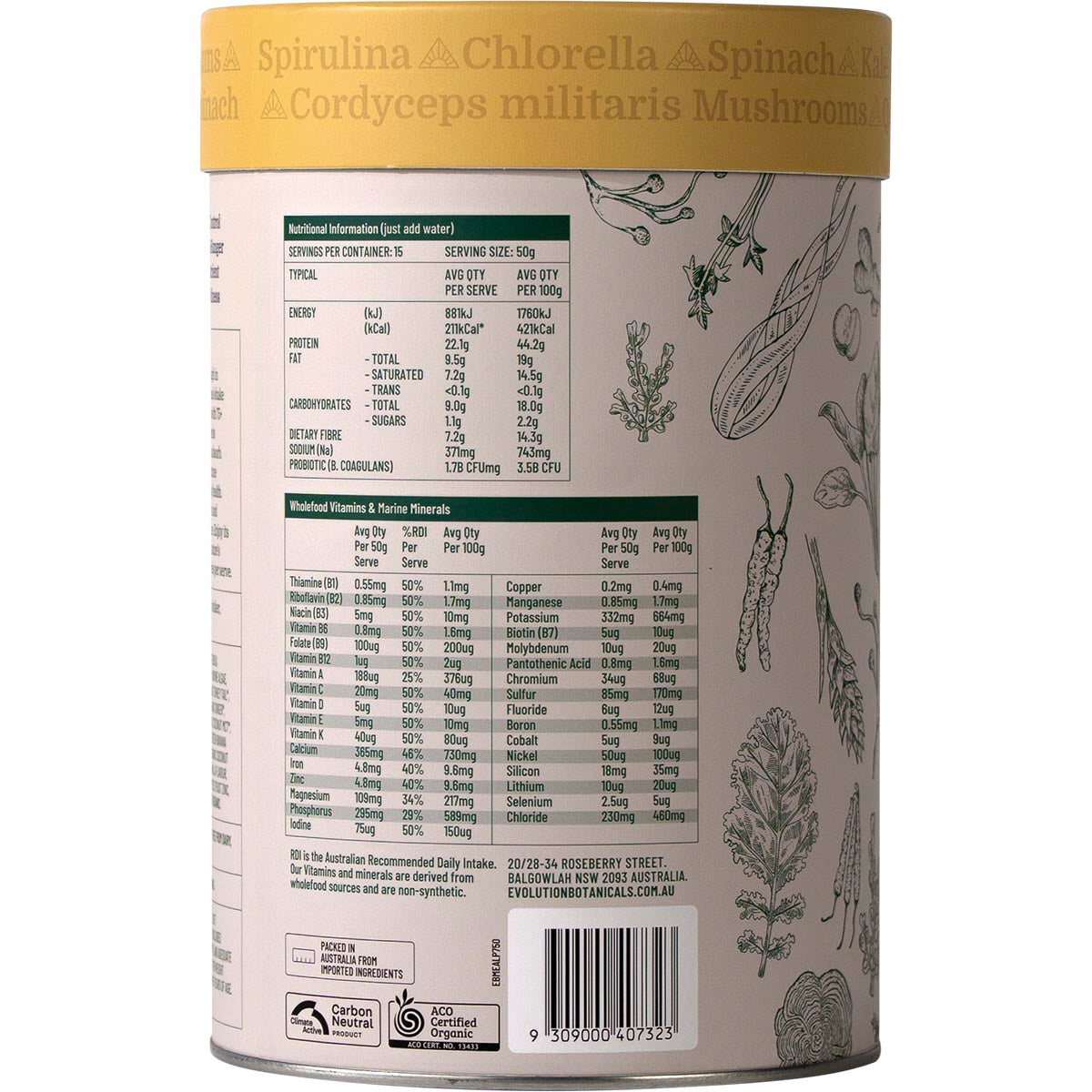 EVOLUTION BOTANICALS Organic Greens Meal Shake Smooth Pineapple 1 x 750g