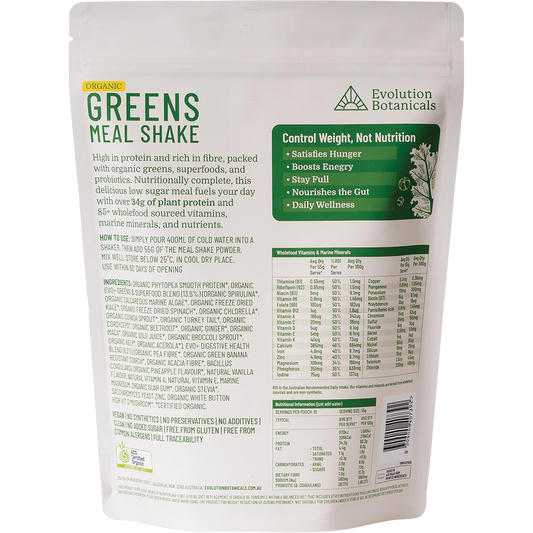 Evolution Botanicals Organic Greens Meal Shake Smooth Pineapple
