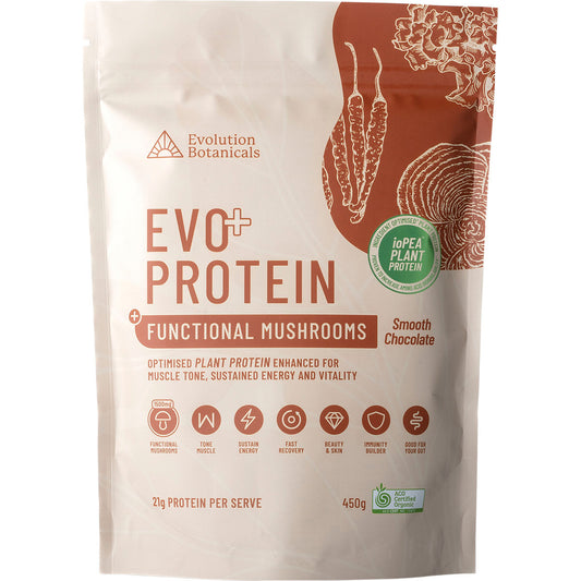 EVOLUTION BOTANICALS EVO+ Protein Functional Mushrooms Smooth Chocolate 1 x 450g