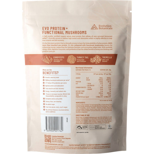 EVOLUTION BOTANICALS EVO+ Protein Functional Mushrooms Smooth Chocolate 1 x 450g