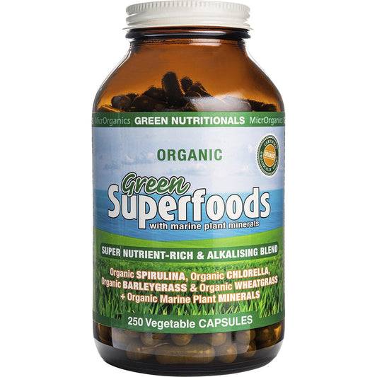 GREEN NUTRITIONALS Organic Green Superfoods Vegan Capsules 600mg 1 x 250 Caps