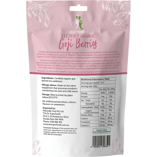 Dr Superfoods Dried Goji Berries Certified Organic 250g