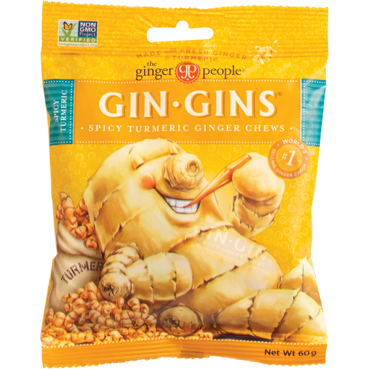 The Ginger People Gin Gins Ginger Candy Bag Chewy Spicy Turmeric - Box of 12