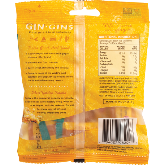 The Ginger People Gin Gins Ginger Candy Bag Chewy Spicy Turmeric - Box of 12