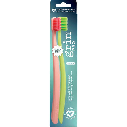Grin Pro Ultimate Gentle Toothbrush Ultra Soft Pink, Green - Box of 8