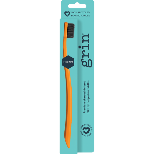 Grin 100% Recycled Toothbrush Medium Lime, Orange - Box of 8