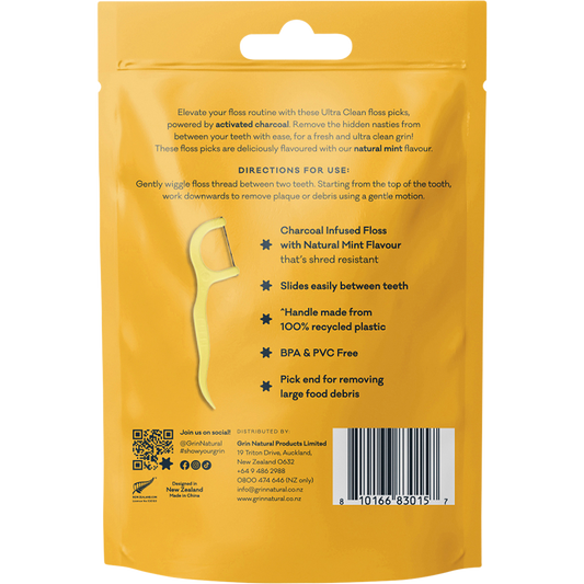 Grin Ultra Clean Floss Picks Charcoal Infused