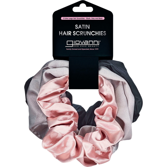 Giovanni Satin Hair Scrunchies Blush, Grey, Black Extra large