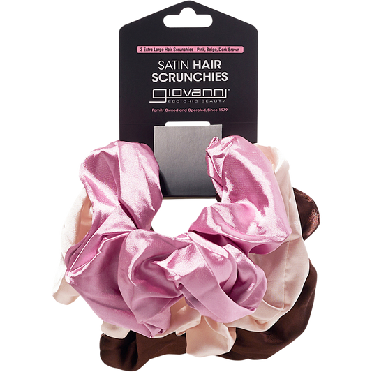 Giovanni Satin Hair Scrunchies Pink,Beige,Dark Brown Extra Large