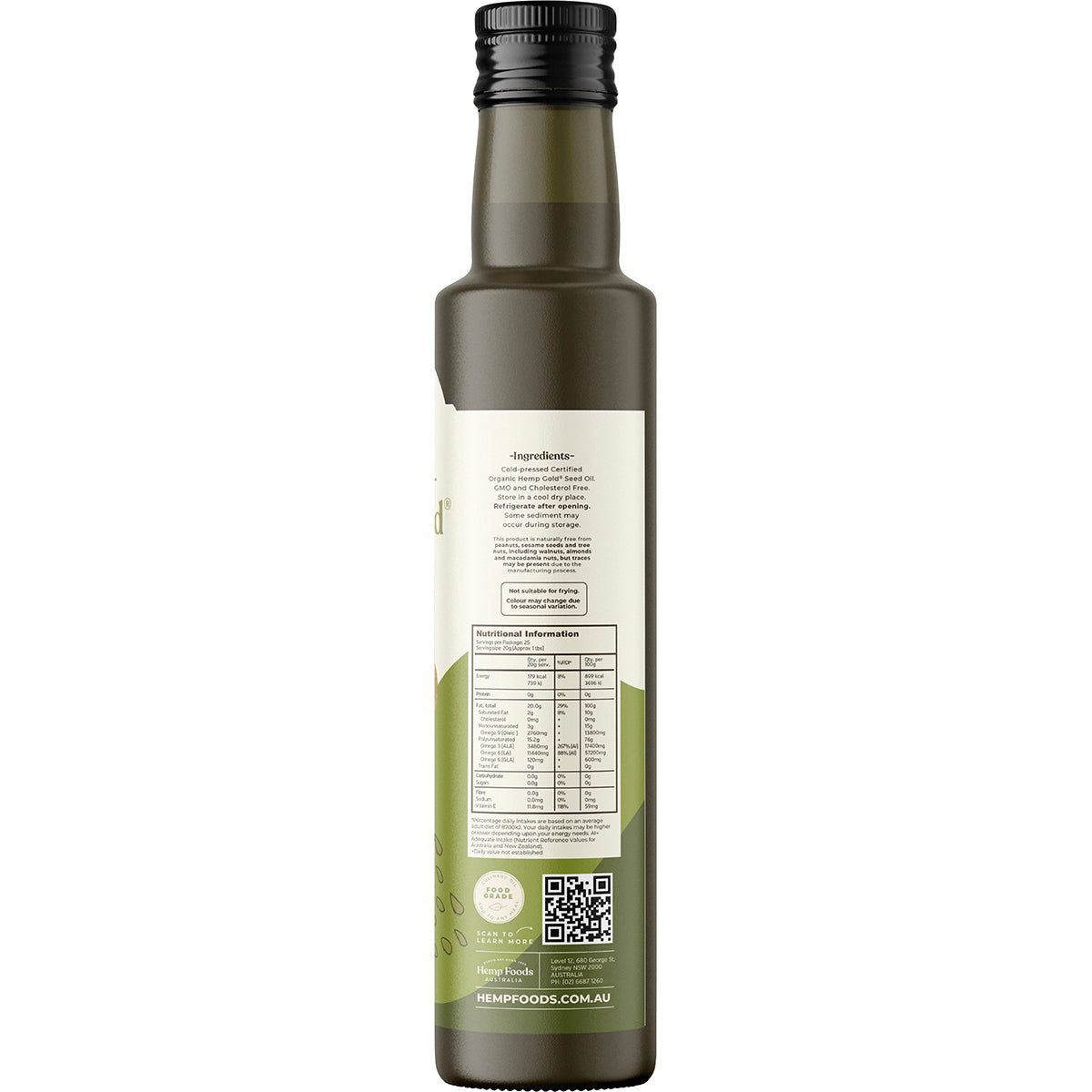 HEMP FOODS AUSTRALIA Organic Hemp Gold Seed Oil  1 x 500ml