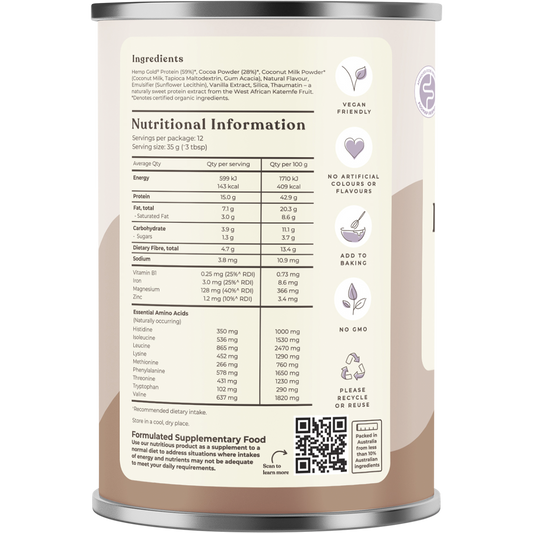 Hemp Foods Australia Organic Hemp Protein Shake Chocolate