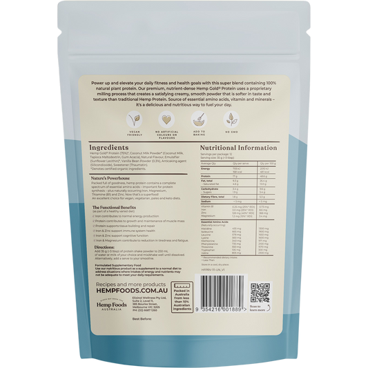 Hemp Foods Australia Organic Hemp Protein Shake Vanilla