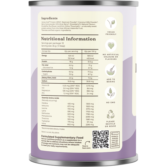 Hemp Foods Australia Organic Hemp Protein Shake Mixed Berry