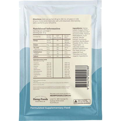 HEMP FOODS AUSTRALIA Organic Hemp Protein Shake Vanilla 7 x 35g