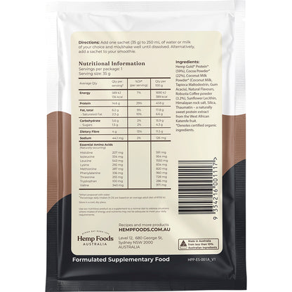 HEMP FOODS AUSTRALIA Organic Hemp Protein Shake Chocolate Espresso 7 x 35g