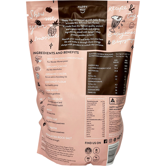 Happy Way Ashy Bines Whey Protein Powder Triple Choc Fudge
