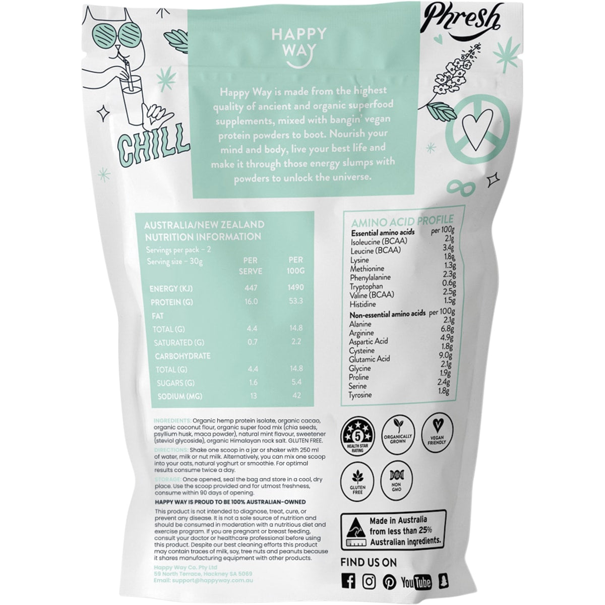 HAPPY WAY Hemp Protein Powder Cacao Mint 6 x 60g