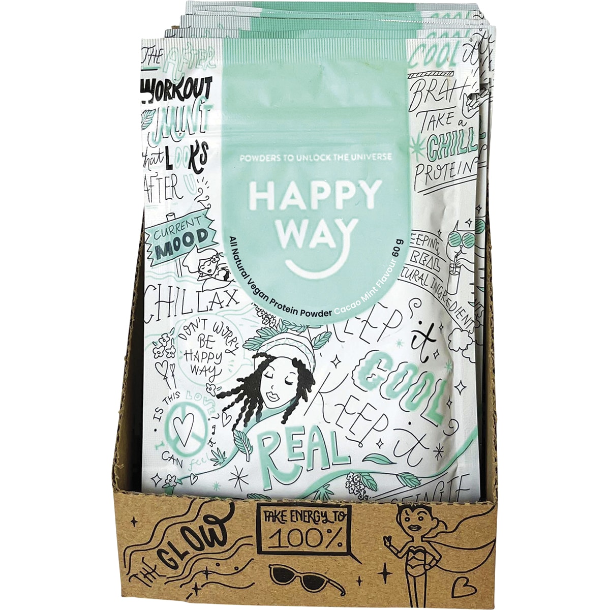 HAPPY WAY Hemp Protein Powder Cacao Mint 6 x 60g