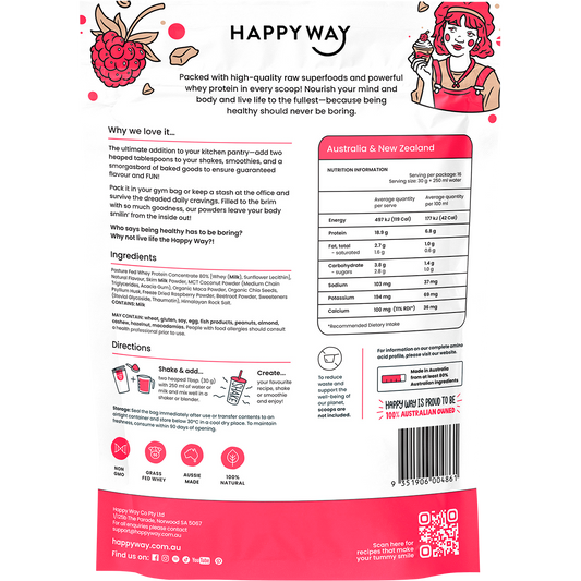 Happy Way Whey Protein Powder White Choc Raspberry