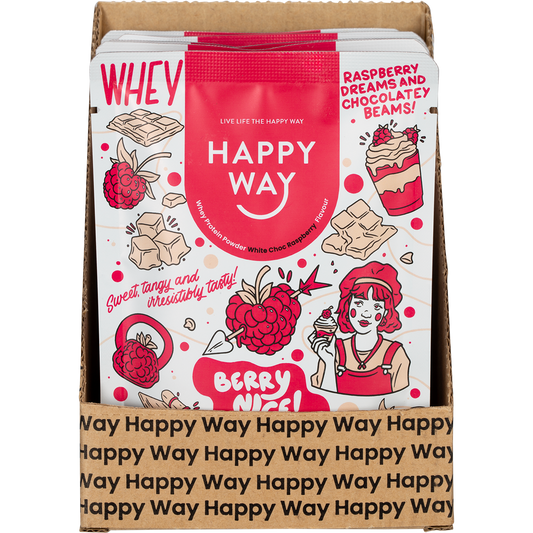 Happy Way Whey Protein Powder White Chocolate Raspberry - Box of 6