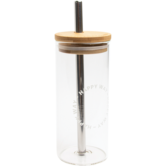 Happy Way Glass Tumbler with Stainless Steel Straw