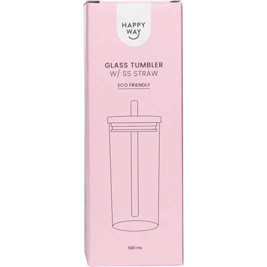 Happy Way Glass Tumbler with Stainless Steel Straw