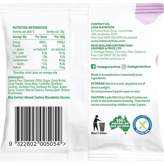 Leda Mini Choc Chip Cookies 6 Pack - Box of 6