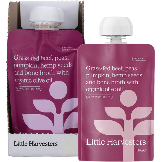 Little Harvesters Grass-fed Beef, Peas, Pumpkin,Hemp Seeds & Bone Broth - Box of 6