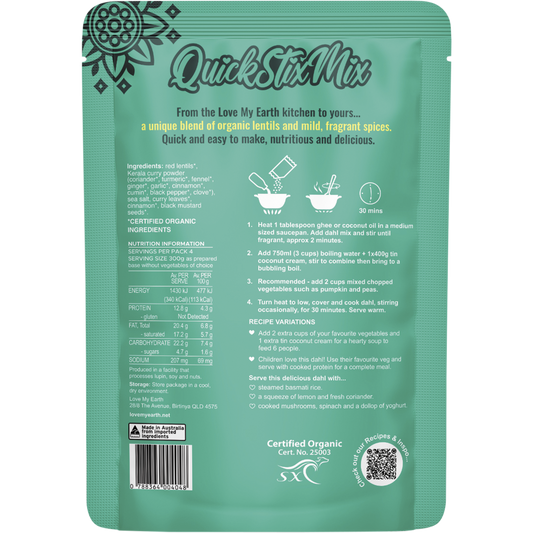 Love My Earth Quick Stix Mix Organic Dahl Creamy Coconut