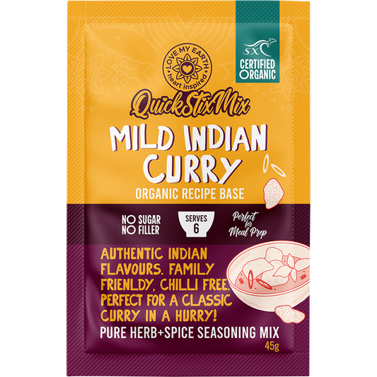 Love My Earth Quick Stix Mix Organic Recipe Base Mild Indian Curry - Box of 10
