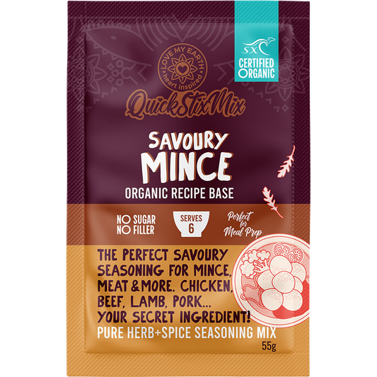 Love My Earth Quick Stix Mix Organic Recipe Base Savoury Mince - Box of 10