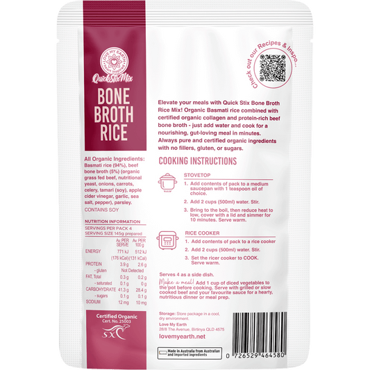 Love My Earth Quick Stix Mix Organic Bone Broth Rice Beef