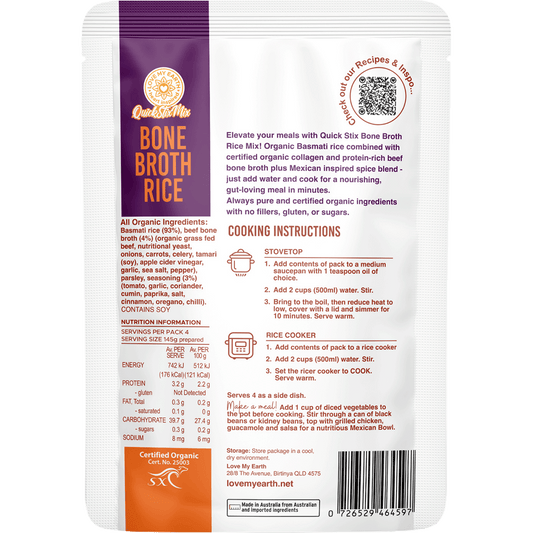 Love My Earth Quick Stix Mix Organic Bone Broth Rice Mexican