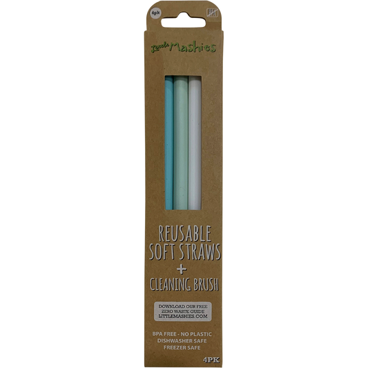 Little Mashies Reusable Soft Silicone Straws Pastel + Cleaning Brush