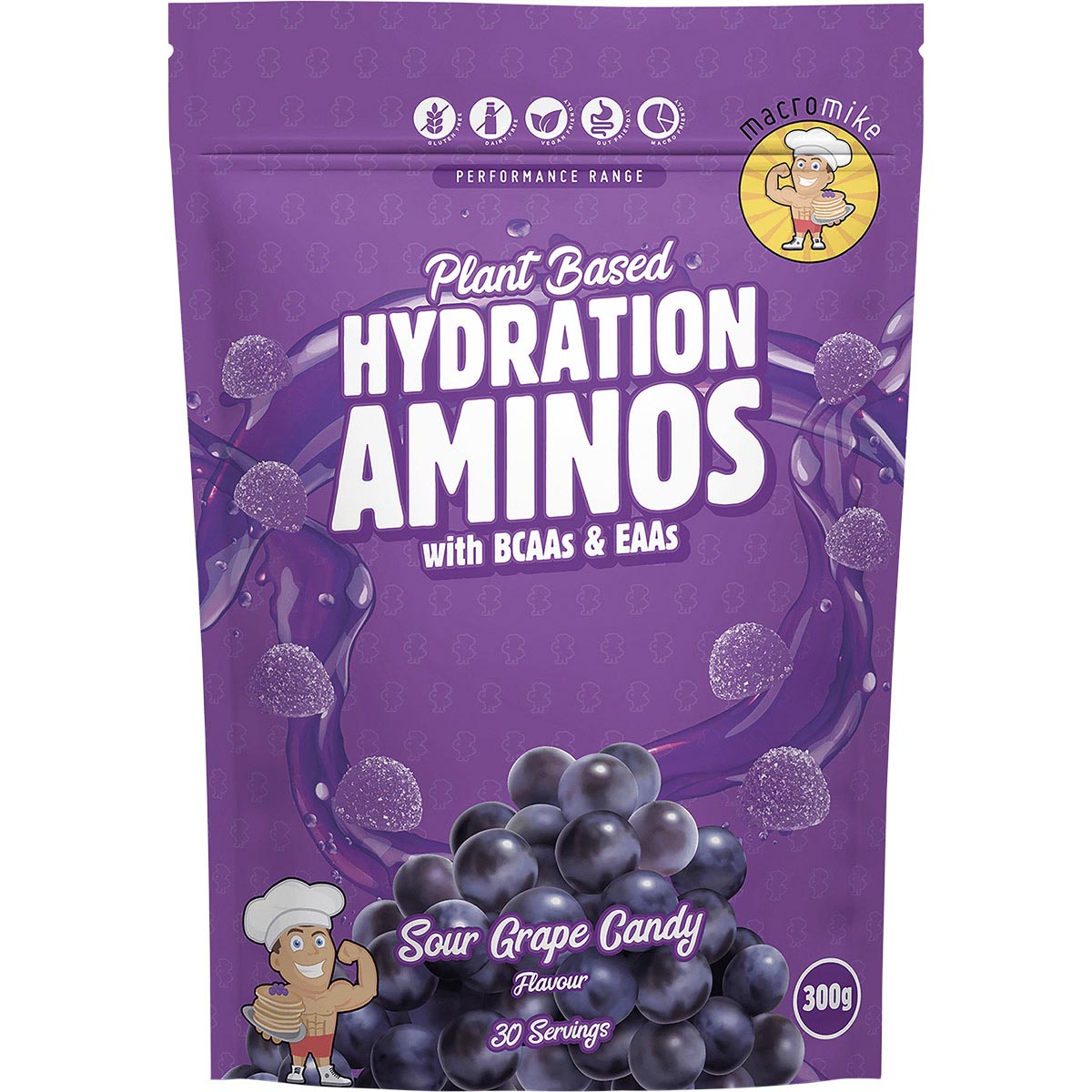 MACRO MIKE Plant Based Hydration Aminos Sour Grape Candy 1 x 300g