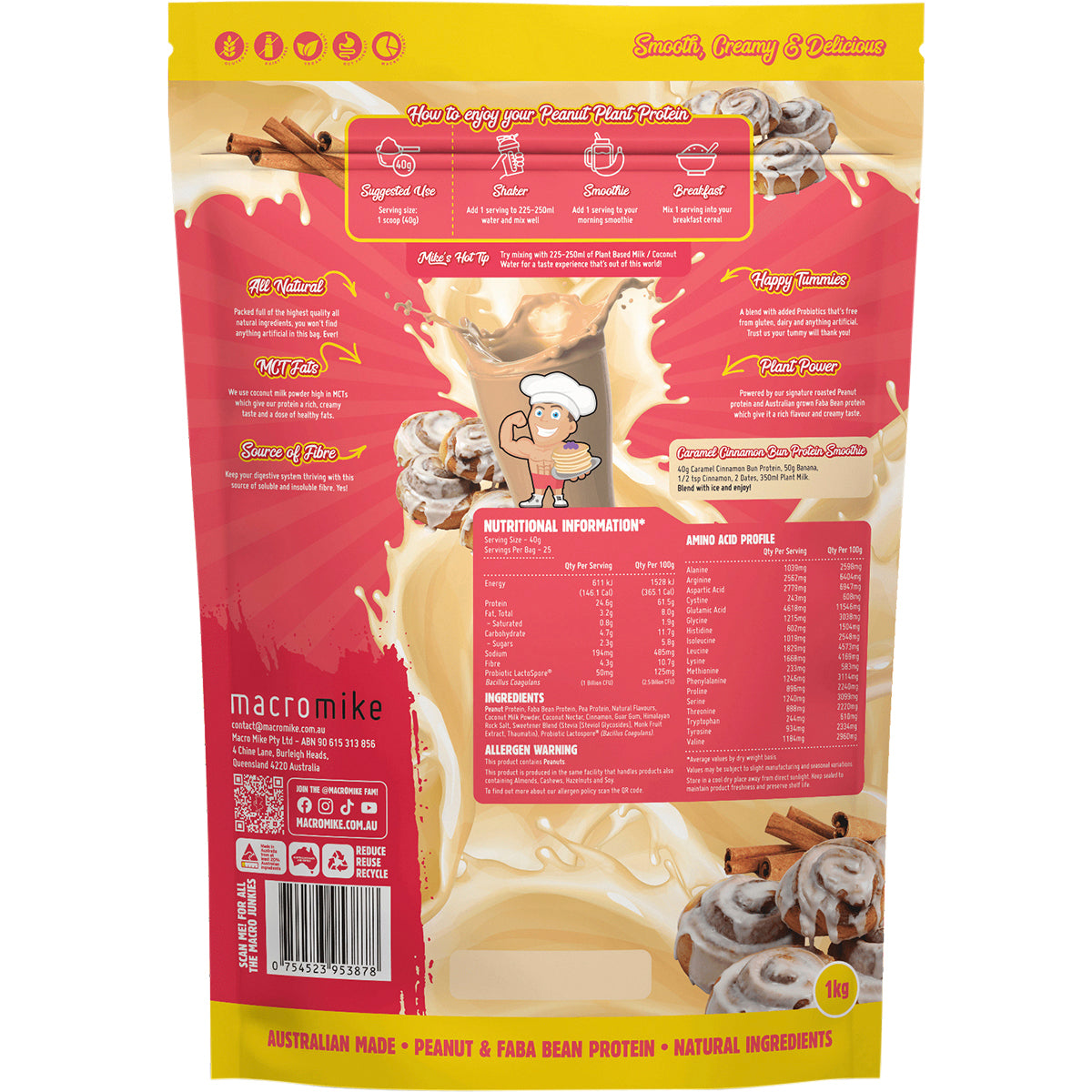 MACRO MIKE Peanut Plant Protein Caramel Cinnamon Bun 1 x 1kg
