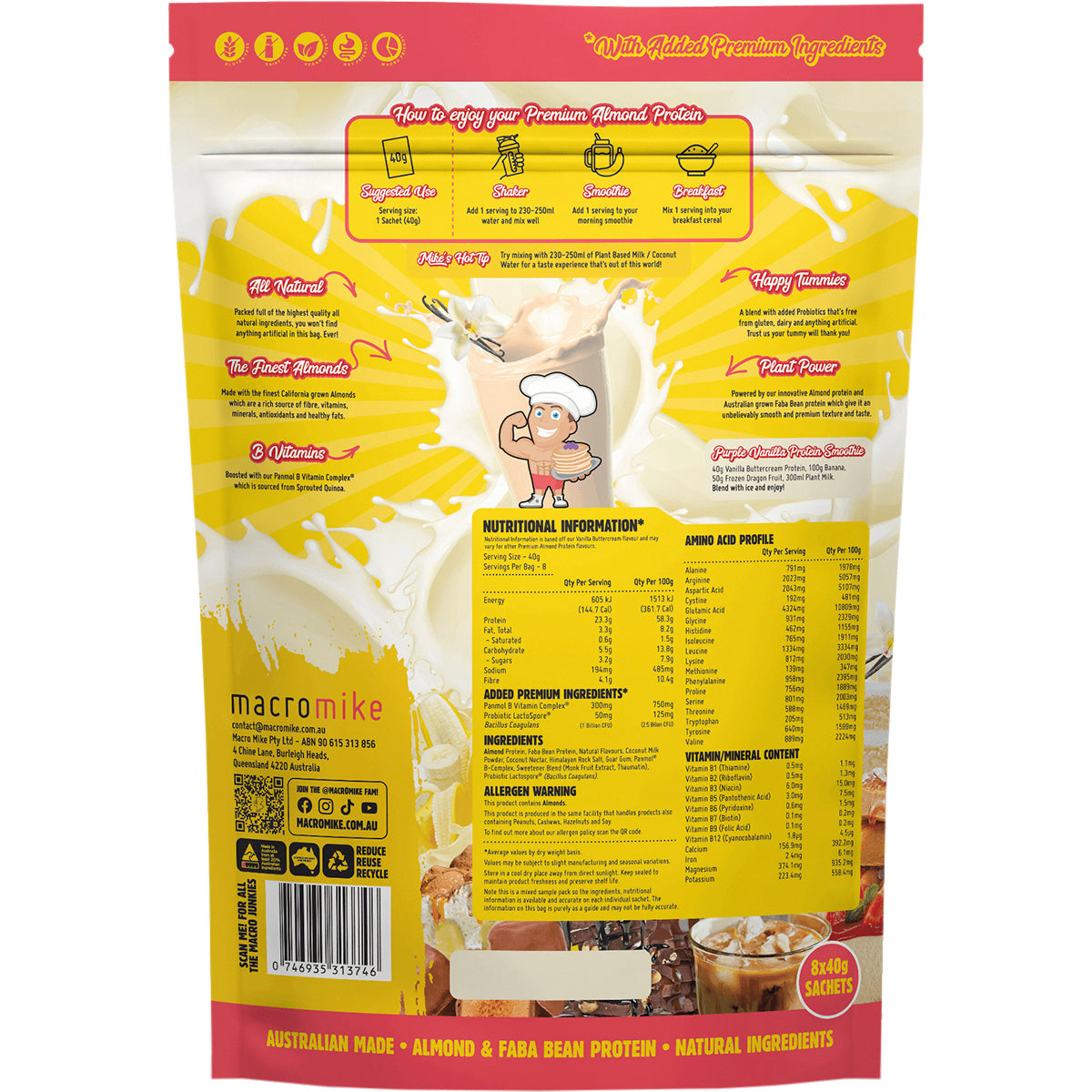 MACRO MIKE Premium Almond Protein Sample Pack 8 x 40g