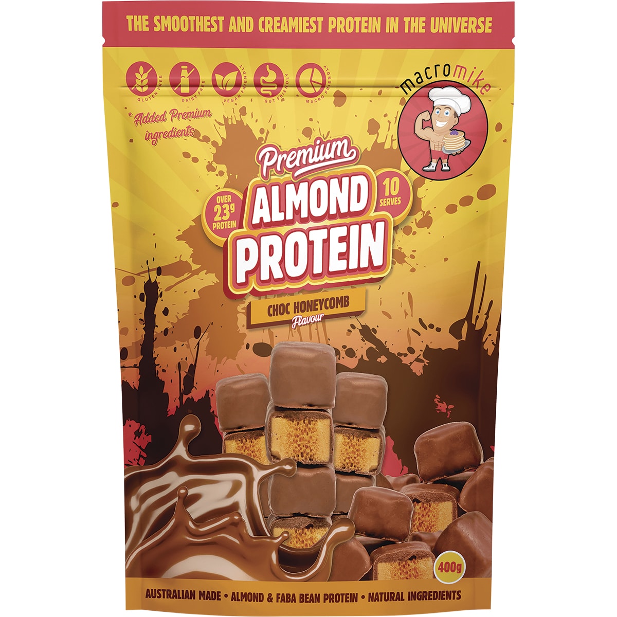 MACRO MIKE Premium Almond Protein Choc Honeycomb 1 x 400g