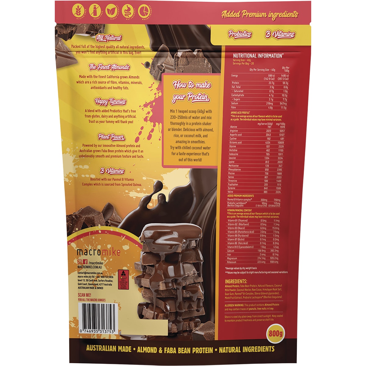 MACRO MIKE Premium Almond Protein Deluxe Chocolate 1 x 800g
