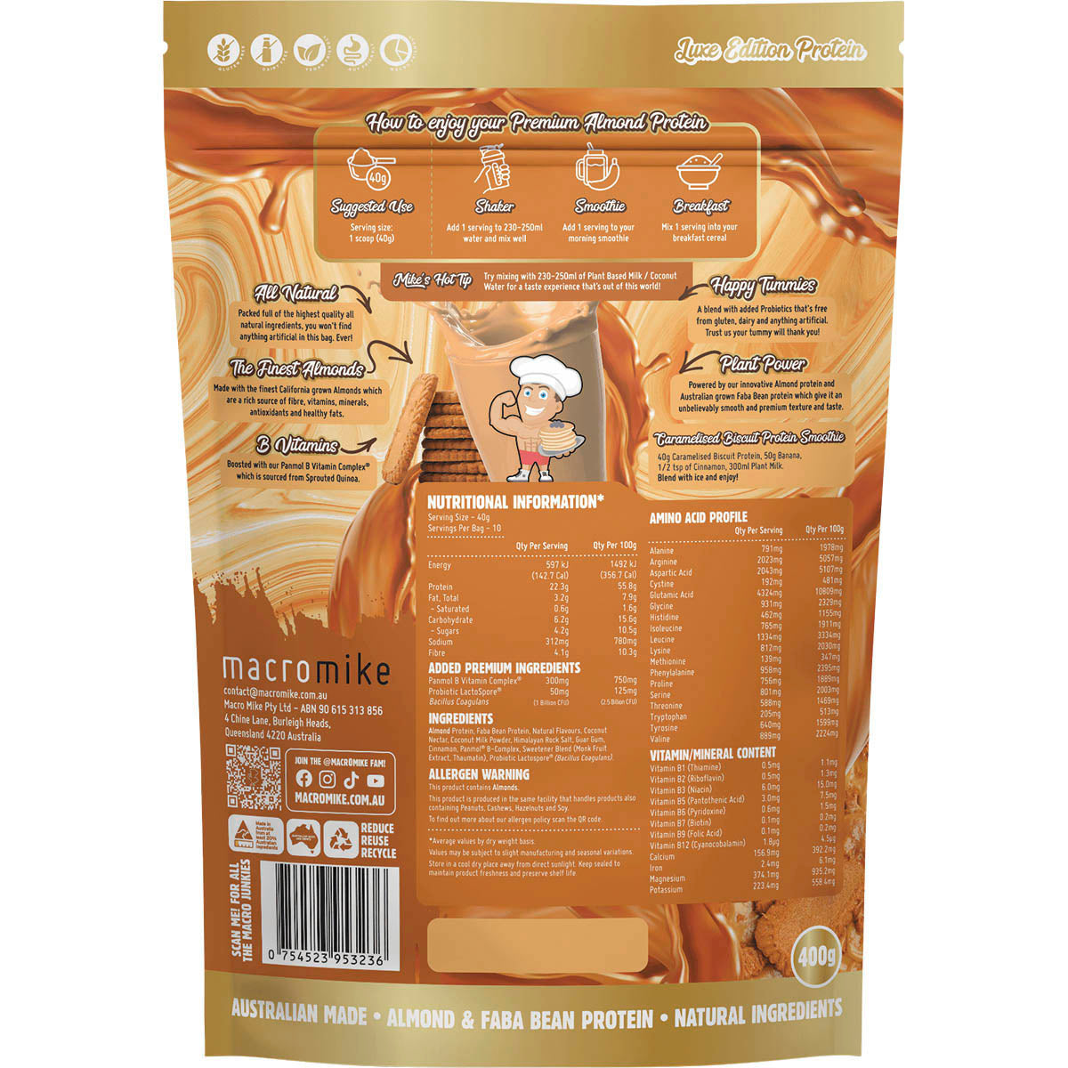 MACRO MIKE Premium Almond Protein Caramelised Biscuit 1 x 400g